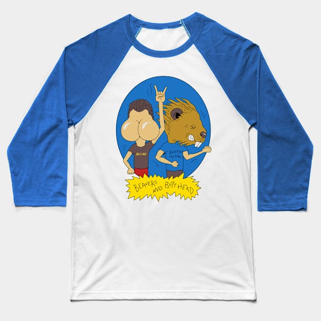 Beavers and Butt-Head Baseball T-Shirt by Vincent Trinidad Art